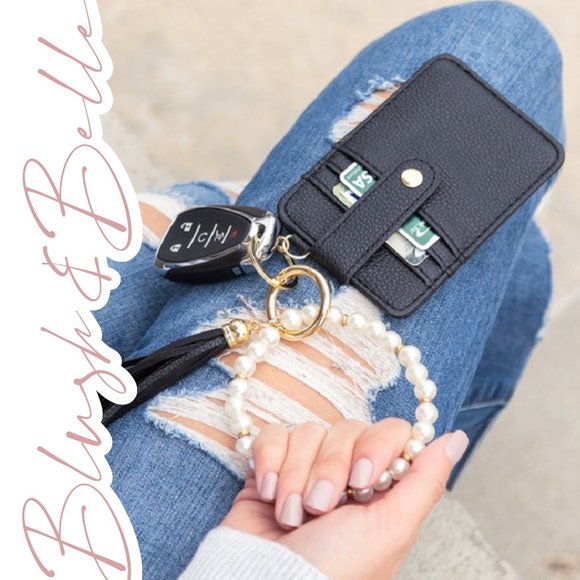 Blush & Belle Accessories - 🚨 1 LEFT! Pearl Key Ring Bracelet Wallet w/ Tassel BLACK